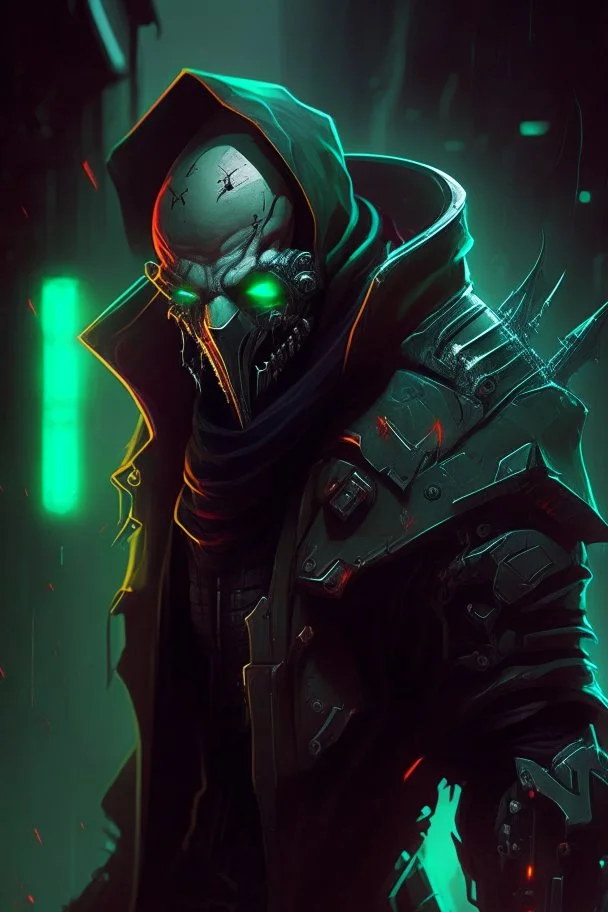 Pyke from league of legends in black cyberpunk style