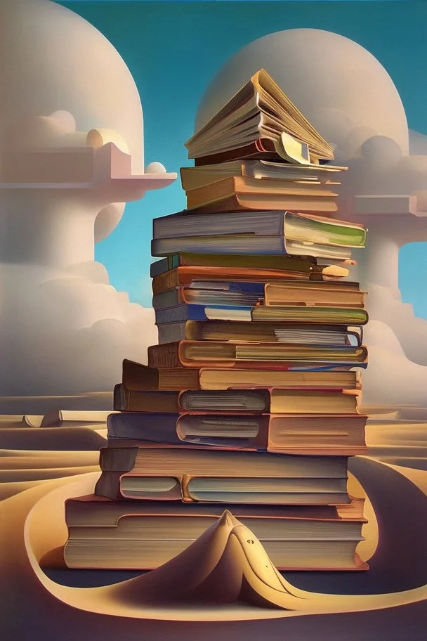 Dreamlike image that represents the idea of ​​traveling through reading a book, a surrealist painting style image by Dalí