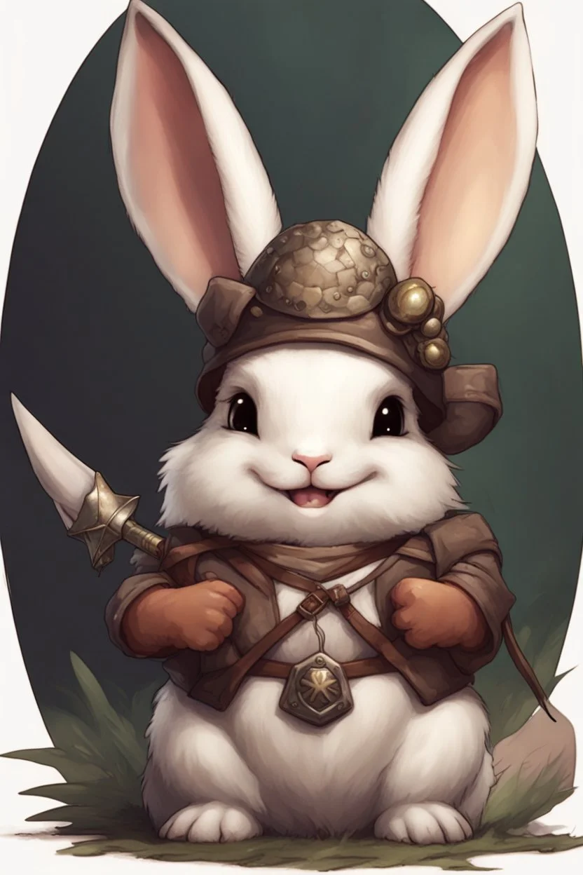 Cute chubby bunny floppy ears adventurer with mini dragon dnd art realism