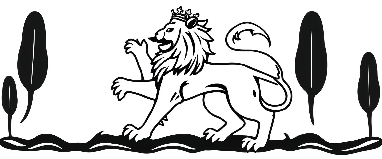 heraldry Lion, full body , black and white simplified vector logo