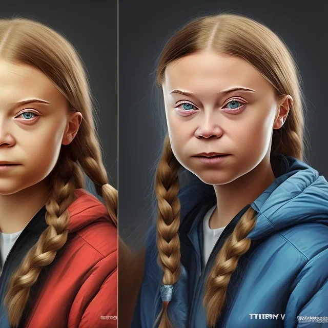 portrait of Greta Thunberg vs big company