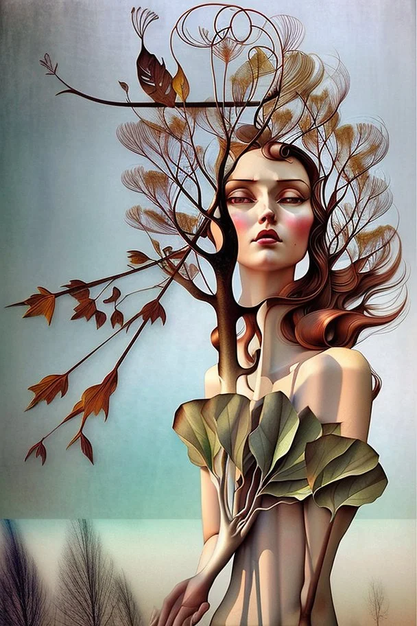 Streamline moderne woman windblown hair trees leaves carel weight Oxana dobrovolska catrin welz-stein andrea kowch andrea kurti art deco