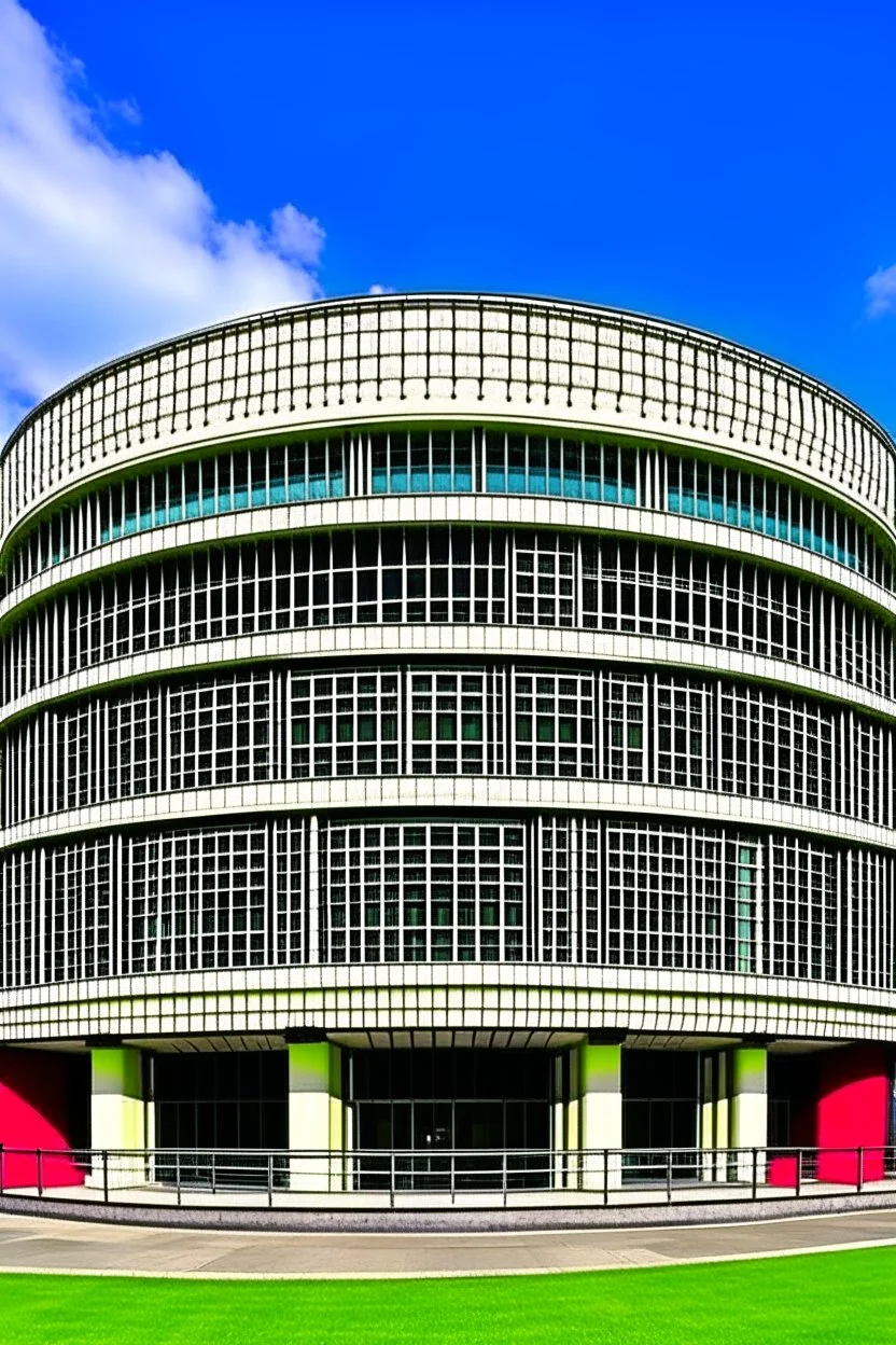 A theater in an oval-shaped building. I want the inside of the theater