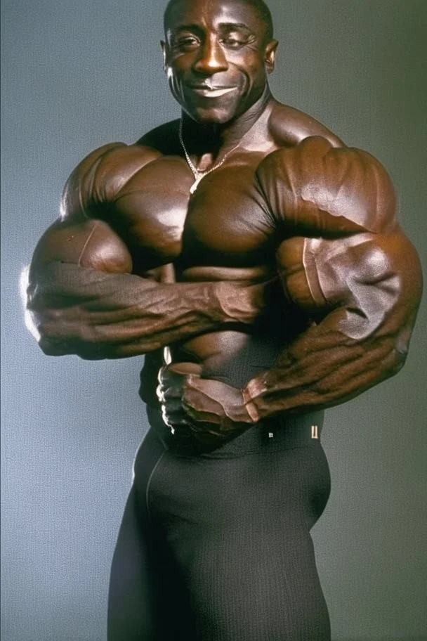 Bodybuilder Lee Haney .He wears a black suit