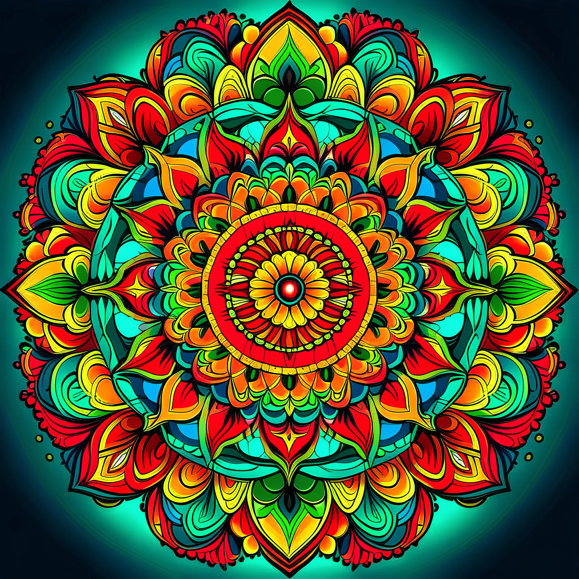 Colorful, Mandala, Perfect Symmetry, Beautiful Bold and Clean Colors, Trending on artstation, Sharp Focus, Studio Photo, Intricate Details, Very Detailed, ,vector illustrator