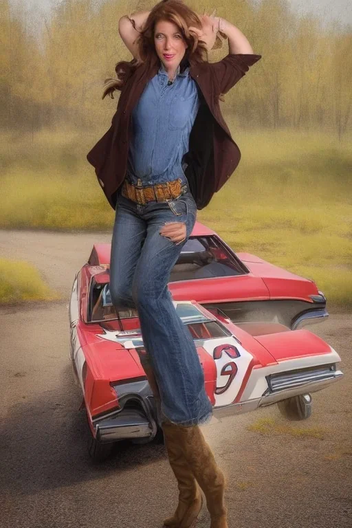 Portrait lady, full body shot, medium shot, style of the dukes of Hazzard