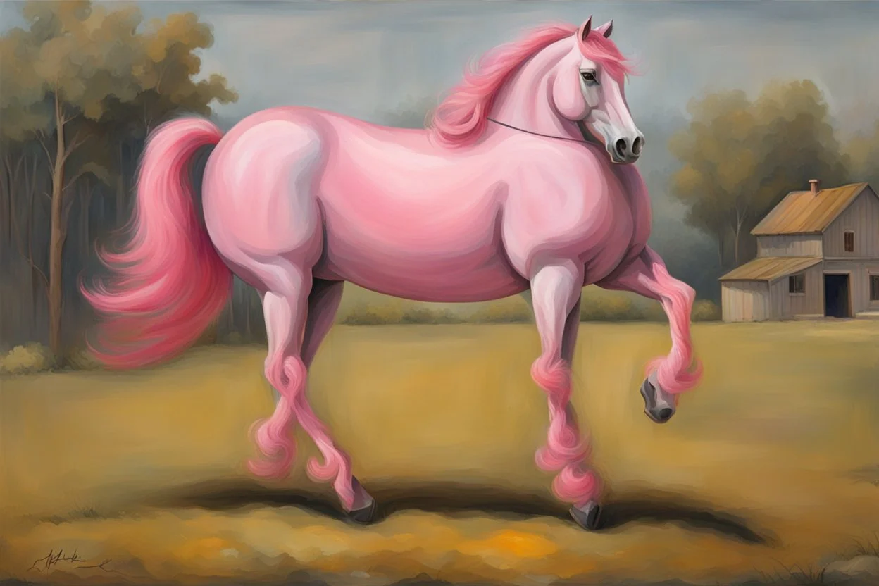 a pink horse like a 19th painting