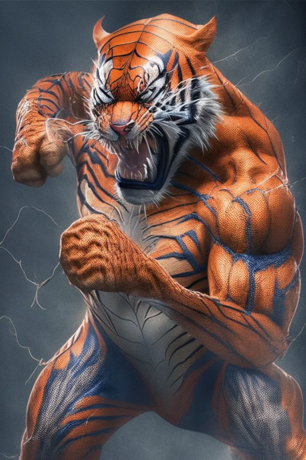 A picture of a roar tiger in the form of a spiderman, a professional, high JPEG image