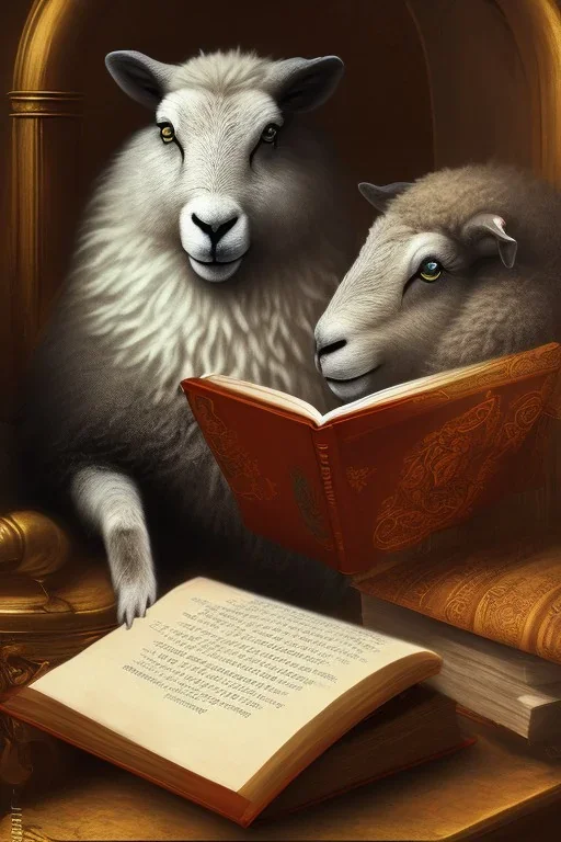 one black sheep reads a book on other site white sheep herd sleep