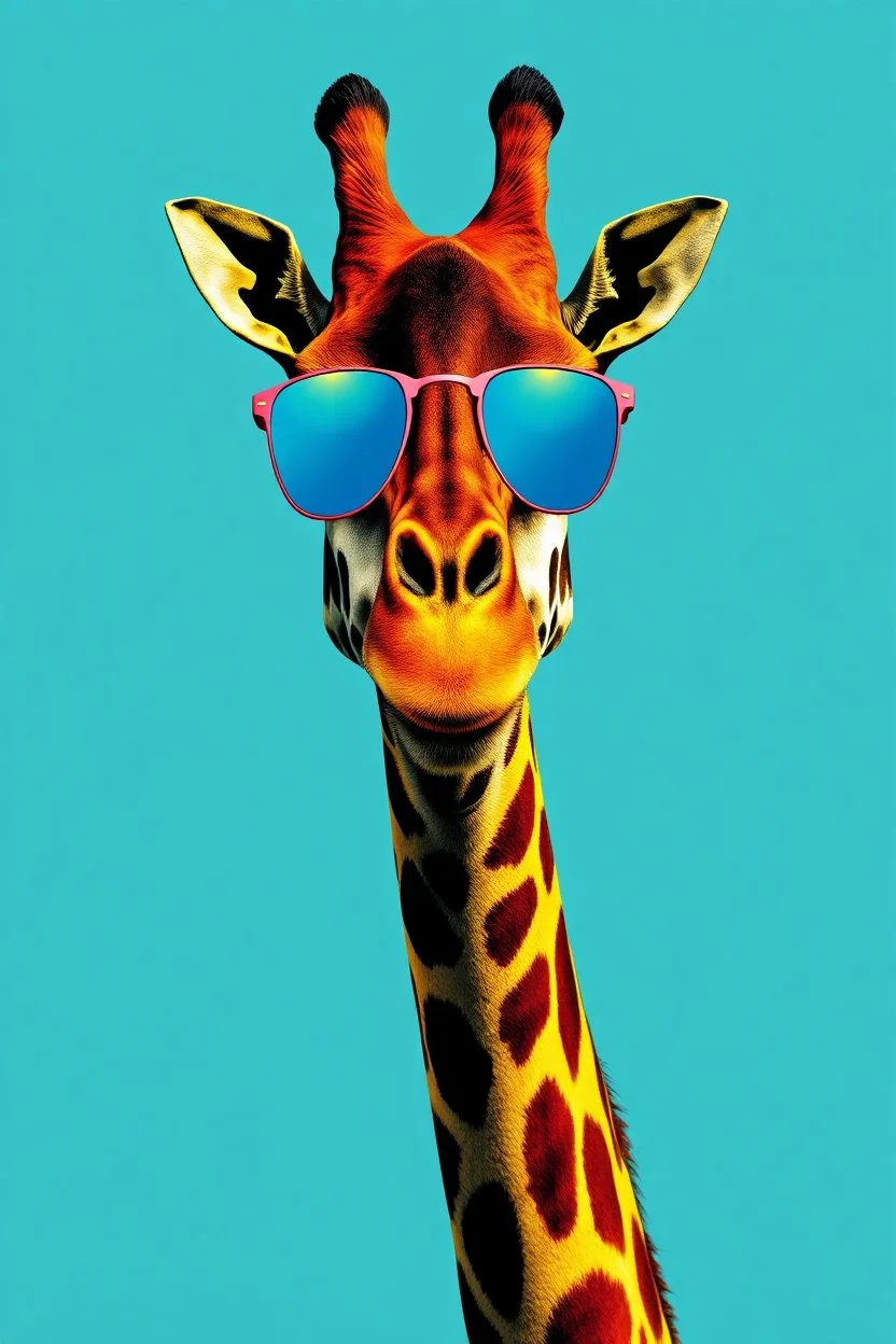 giraffewith sunglasses in the style of warhol