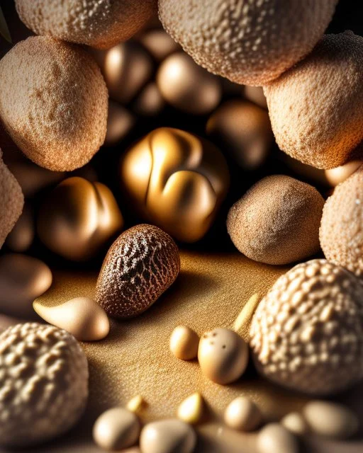 Fresh truffles. Realistic photo. HD. Glowing. 3d style