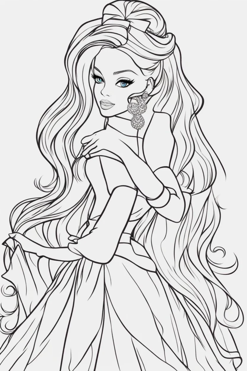 outline art for kids barbie coloring pages with barbie dancing , no background, sketch style, full body, only use outline, mandala style, clean line art, white background, no shadows and clear and well outlined. should look exactly like barbie