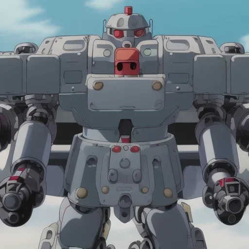 mecha with tracks for a tank. His body is armor and his hands are machine guns. The robot head has glass and the driver is an animal