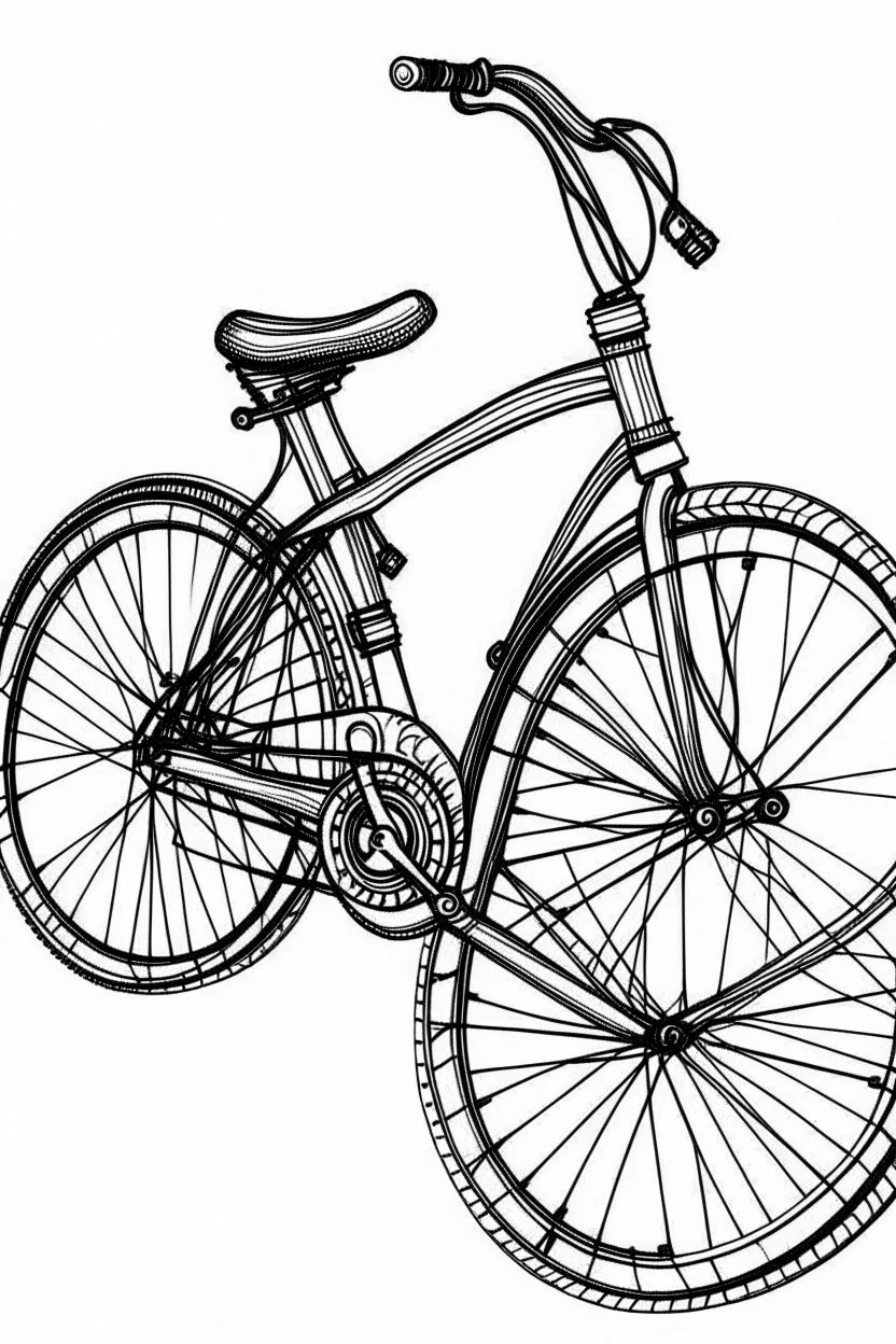 Outline art, no shading, , cartoon style, full power bicycle, black and white, low detail, --ar 9:11