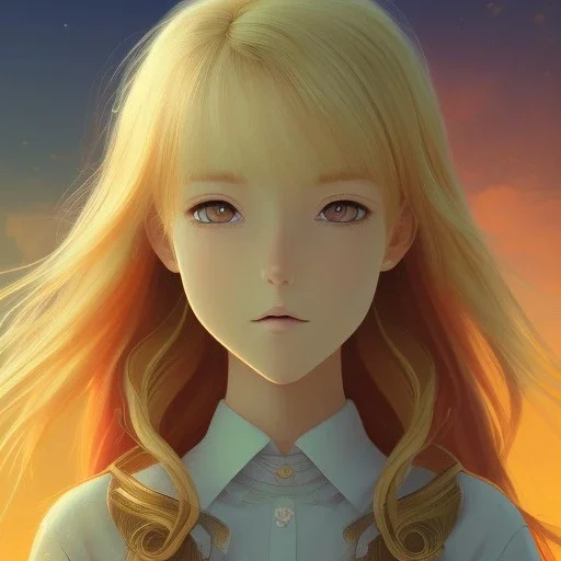 Anime art,anime key visual of elegant young female,long blonde hair and large eyes,finely detailed perfect face,laying down in the grass at sunset,golden hour sunset lighting,background blur bokeh!!,trending on pixiv fanbox,studio ghibli,extremely high quality artwork