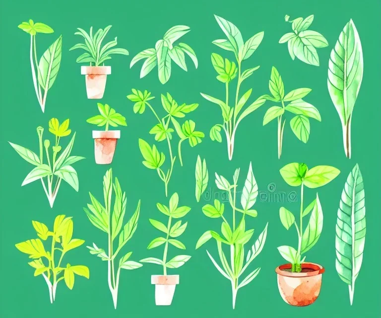 Vector plants and herb set illustration. Watercolor illustration color