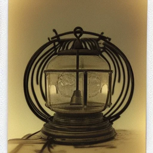 polaroid of fireflies inside a wrought iron bell jar, luminescent glow, moody, tender, photorealistic, curling steam and smoke