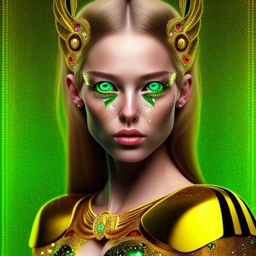 fullbody portrait of beautiful booty young busty atletic amazon woman with big green emerald eyes crying tears of gold by Gustav Klimt 8k