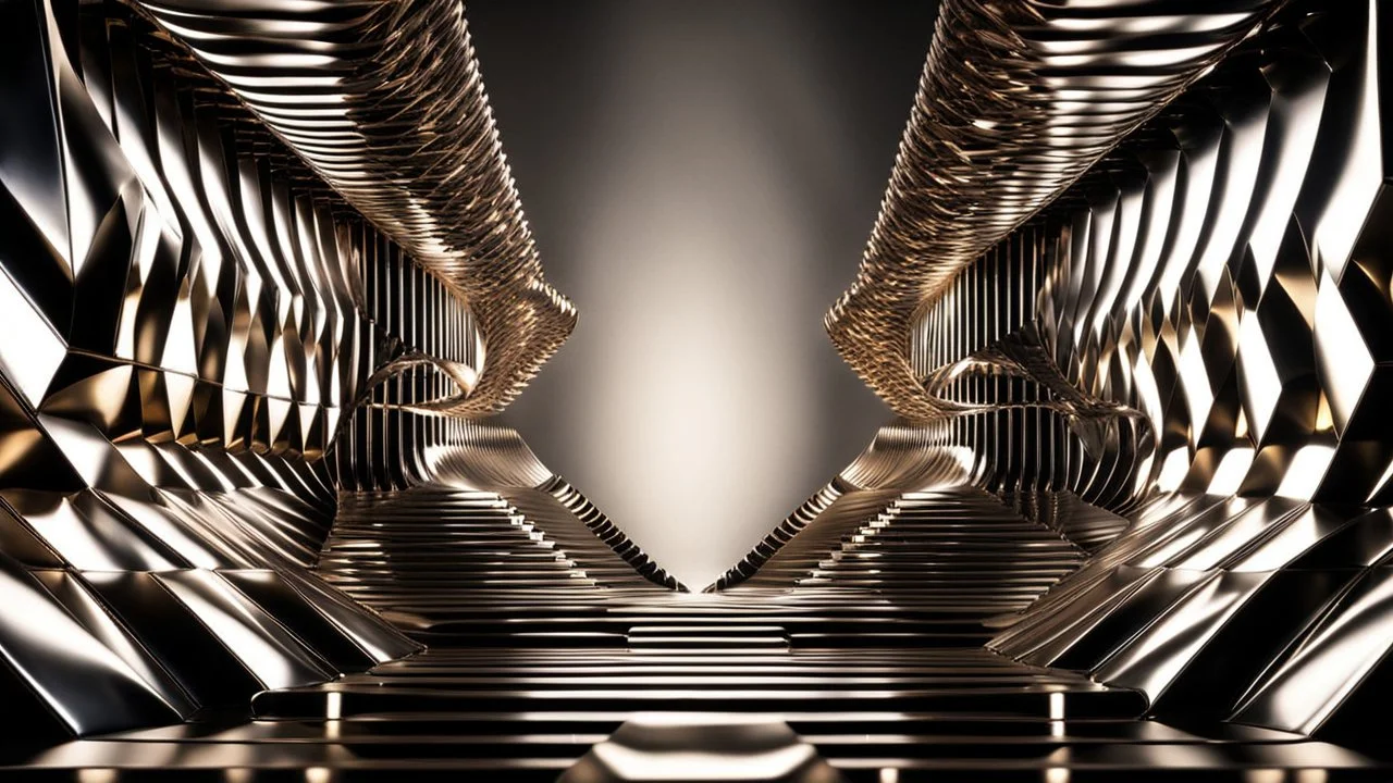 a 3d fractal stage structre made of metallic color 3d structures, pertty artistc background,dynamic lights