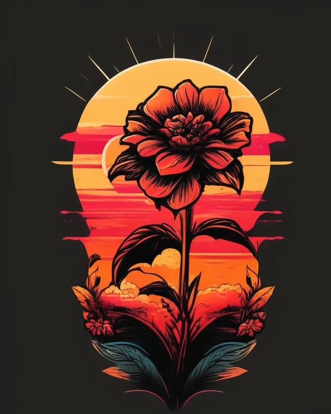 retro sunset flower for T-Shirt design