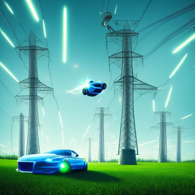 energy, power plant, technology, power line, future, flying cars, green trees, blue sky