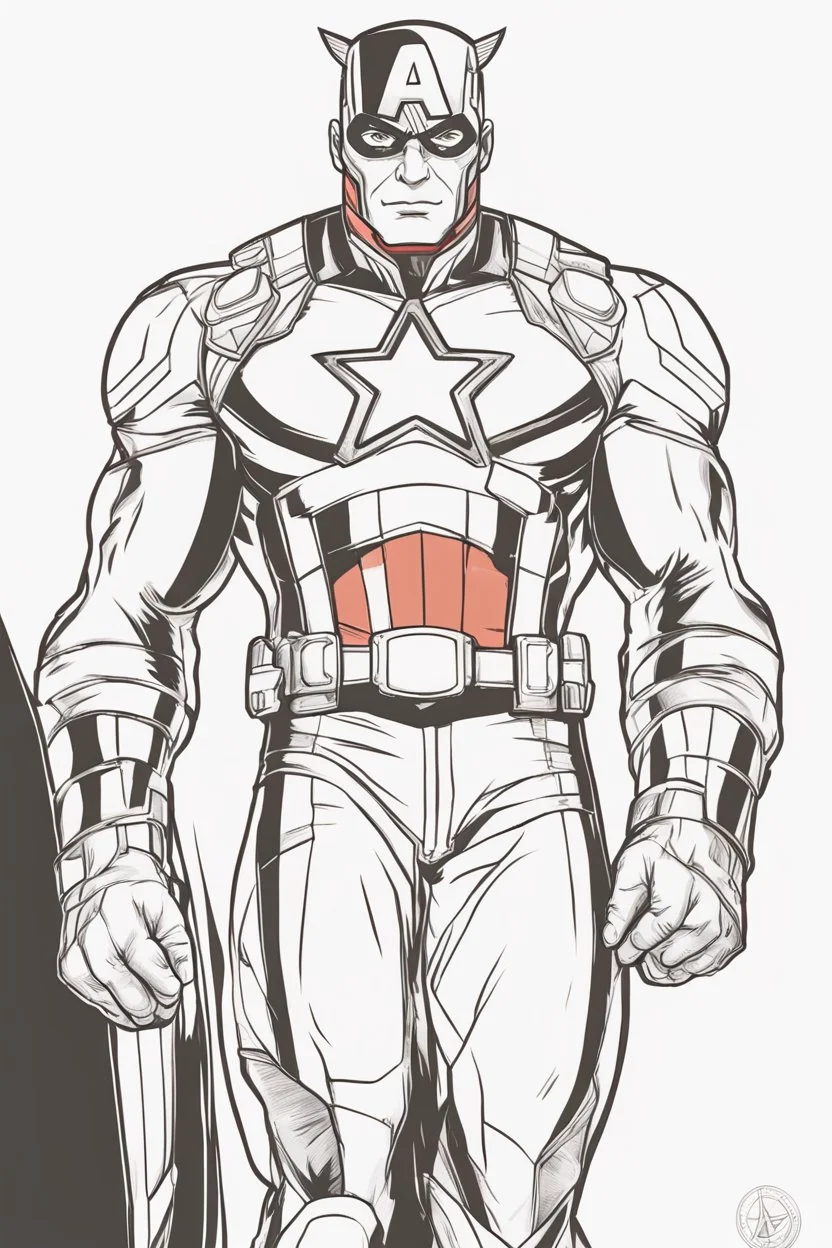 out line art of CAPTIAN AMERICA super HIRO colouring pages with white background ,skech style ,full body. only use outline,mandala style,clean line art,white background,no shadow and clear and well outlined