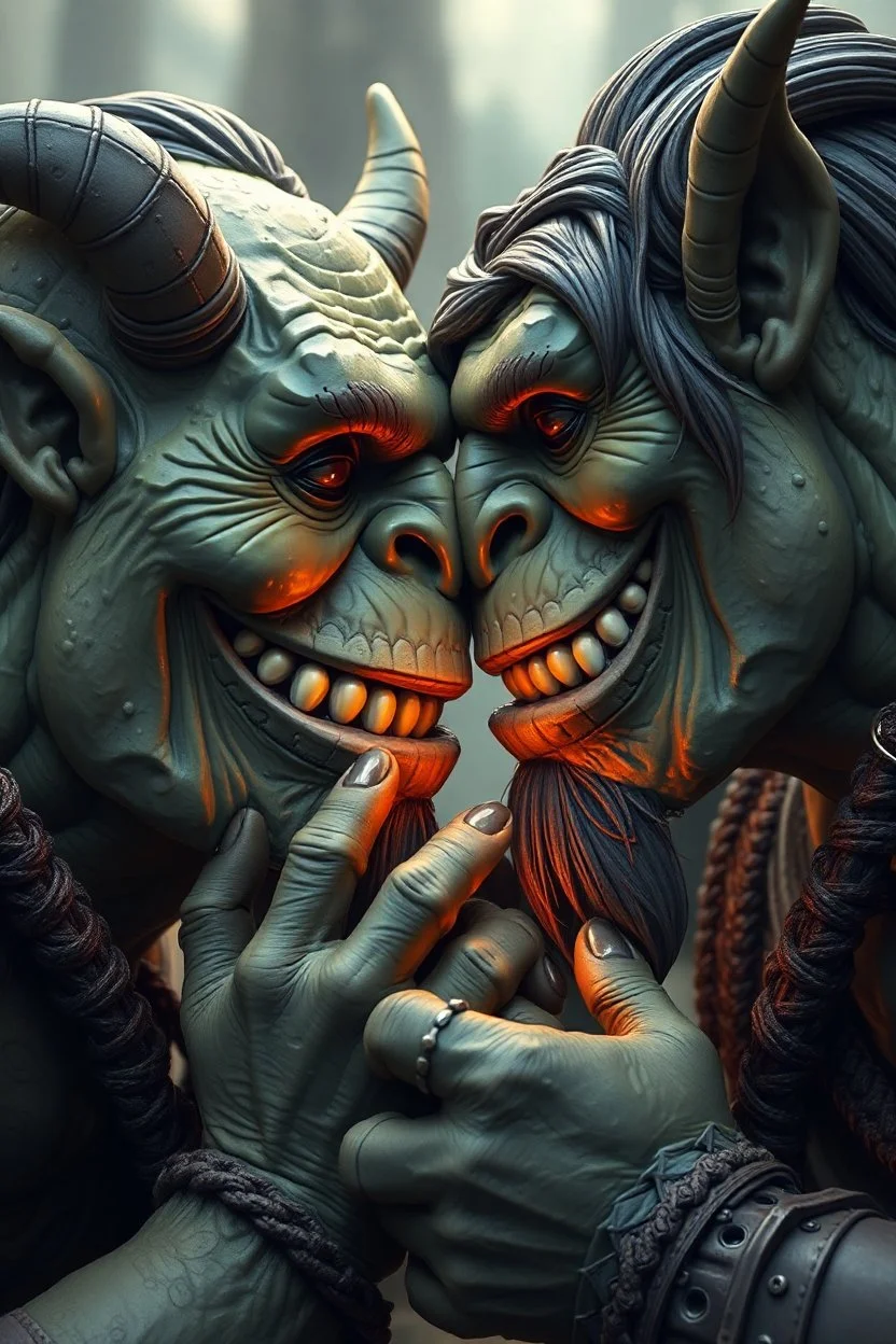 hi poly Mud luxury smiling psychic orcs kissing