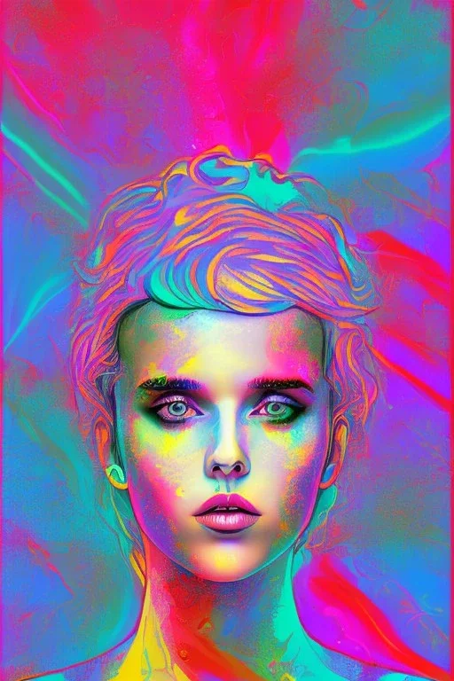 Danish singer MØ face, Abstract Expressionism, neon tones,