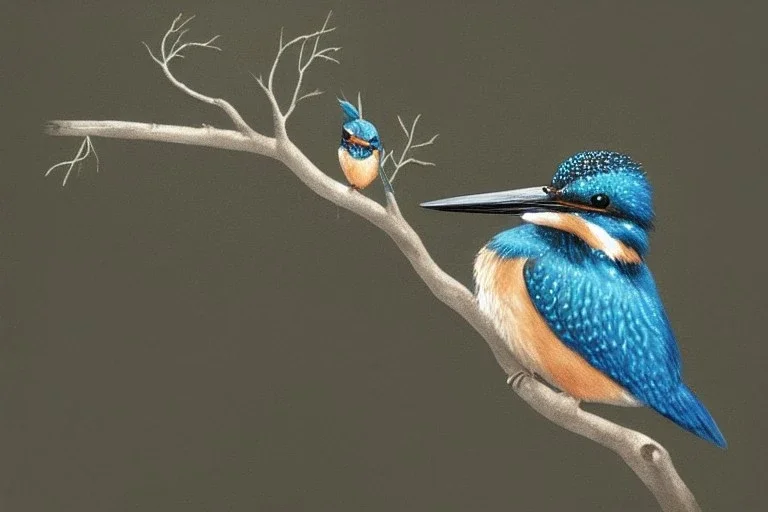 A beautiful kingfisher sitting on a branch. Holding fish in beak. Waterpearls on feathers. Highly detailed, smooth colours, realistic landscape