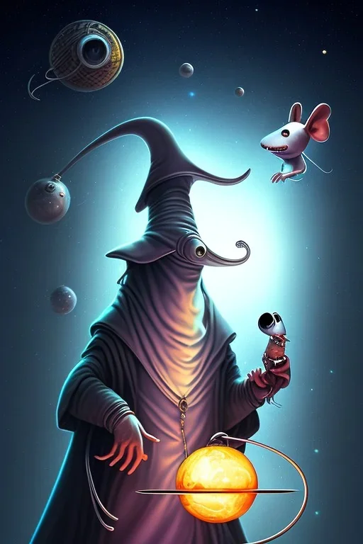 The Plague Doctor and a Mouse happily lost in the milky way attracted by mutual appreciation of their artistic desires in Outer Space, art by Pixar