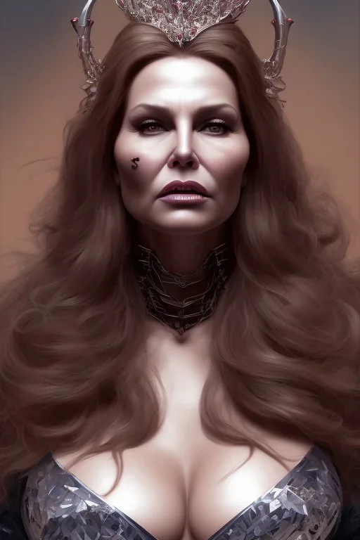 Jennifer Coolidge as evil queen in black leather, cleavage, angry, stern look. character design by cory loftis, fenghua zhong, ryohei hase, ismail inceoglu and ruan jia. unreal engine 5, artistic lighting, highly detailed, photorealistic, fantasy