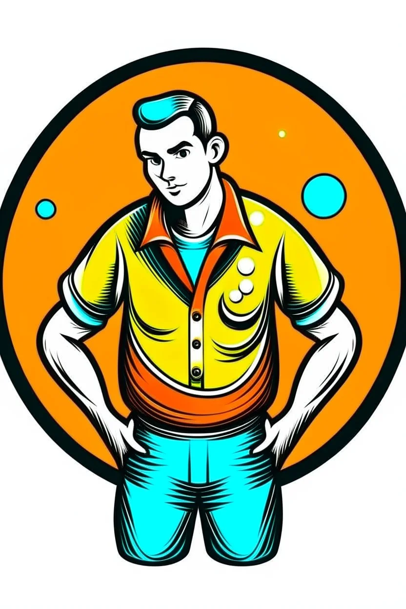 MOON, wearing colorful bowling shirts. Style: Retro Illustration, Mood: Fun and Nostalgic, Lighting: Warm, overhead lights, T-shirt design graphic, vector, contour, white background.