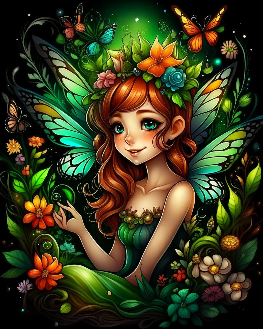 enchanted cute fairies , black backwornd, adult book cover