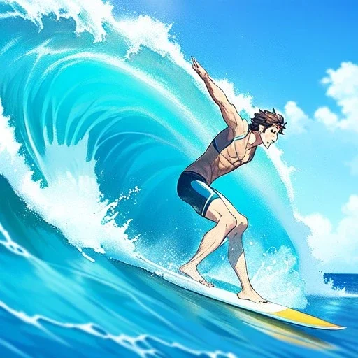 anime boy, surfer boy, surf, waves, perfect wave