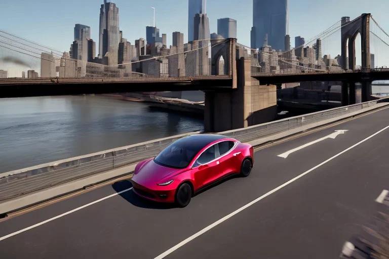 A Tesla 'Semi' (semi truck) is going at a high speed, on the 'FDR Drive', eastern Manhattan. (CINEMATIC, WIDE ANGLE LENS, PHOTO REAL)