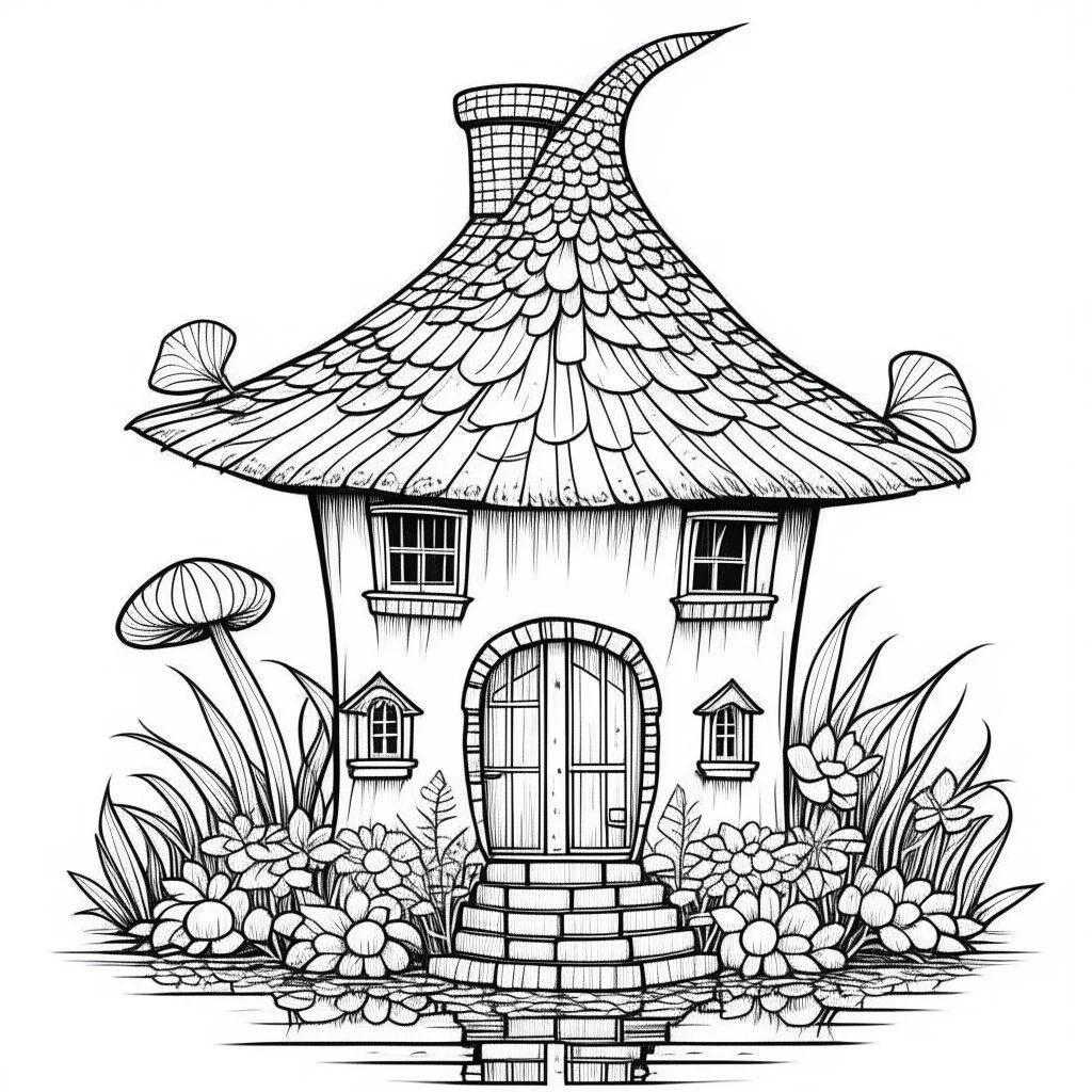 A fairy house Floating Lotus Abode, coloring page, exact shape, real image, minimal lines, white back ground color, real style, realistic, minimalistic, minimal black line art, line art, crisp line art, unique coloring sheet, outlined, outline, crisp, crisp line edges, illustration, thin lines, crisp clear lines, line art, clean line art, unique, 8k, no colors, no dark color, no black color, avoid thick black, minimalistic line edges, white back ground,