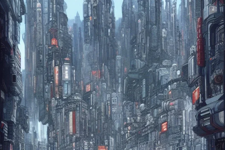 highly detailed futuristic city akira cityscape, katsuhiro otomo style painting