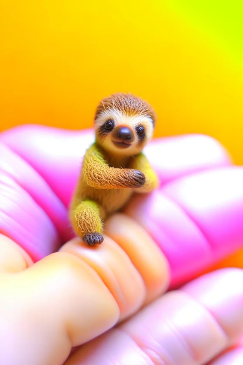 tiny sloth climbing a finger