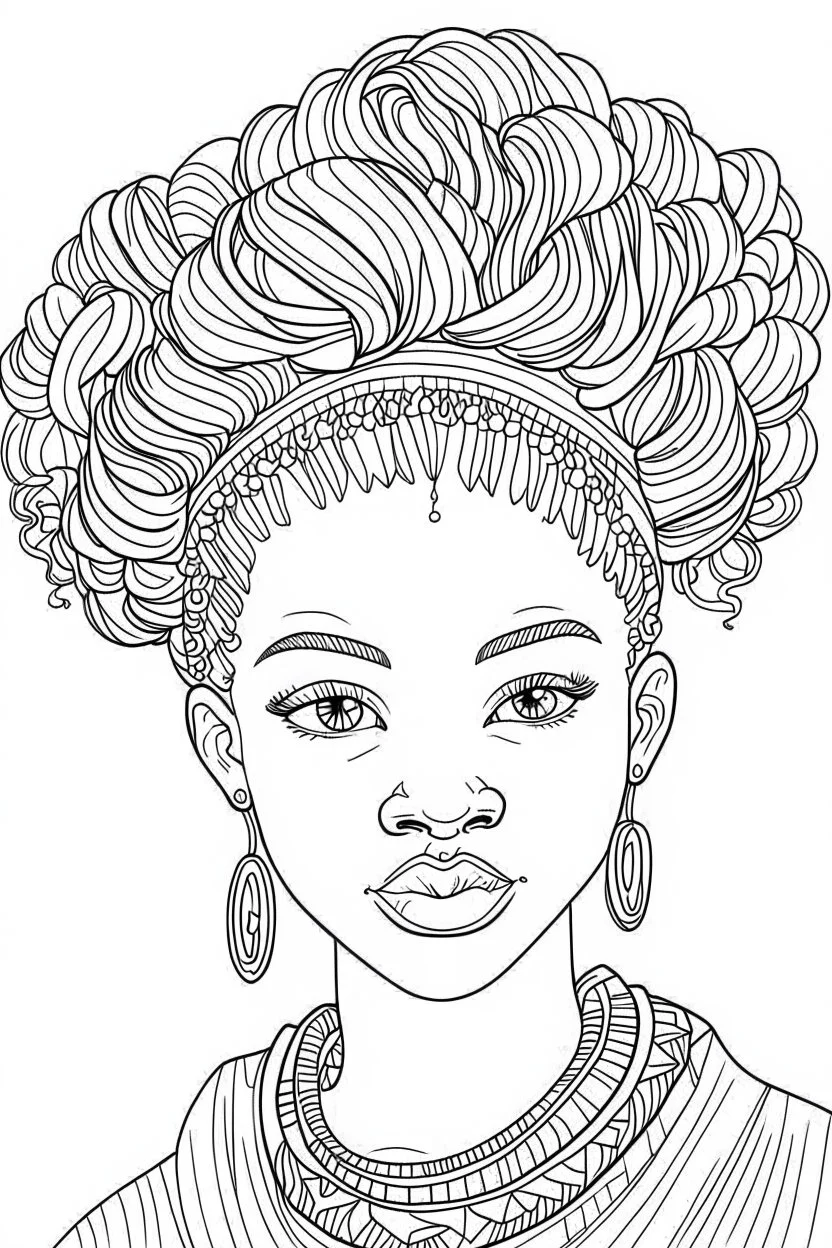 african girl face with beautiful hairstyle coloring page