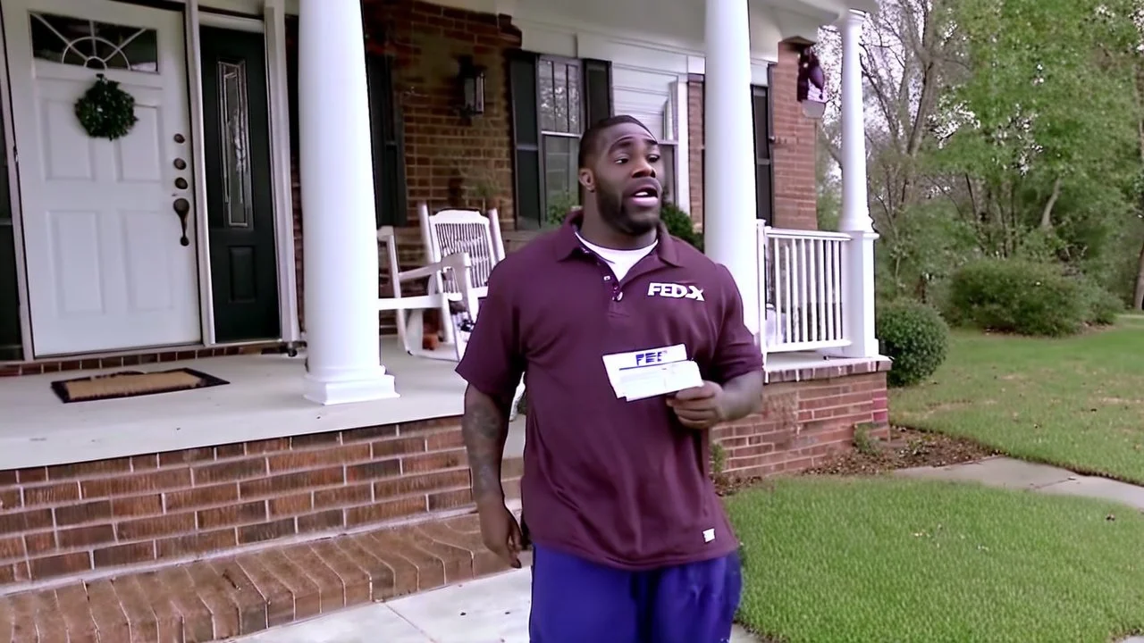 Tyrone suspiciously signs for fedex delivery on porch