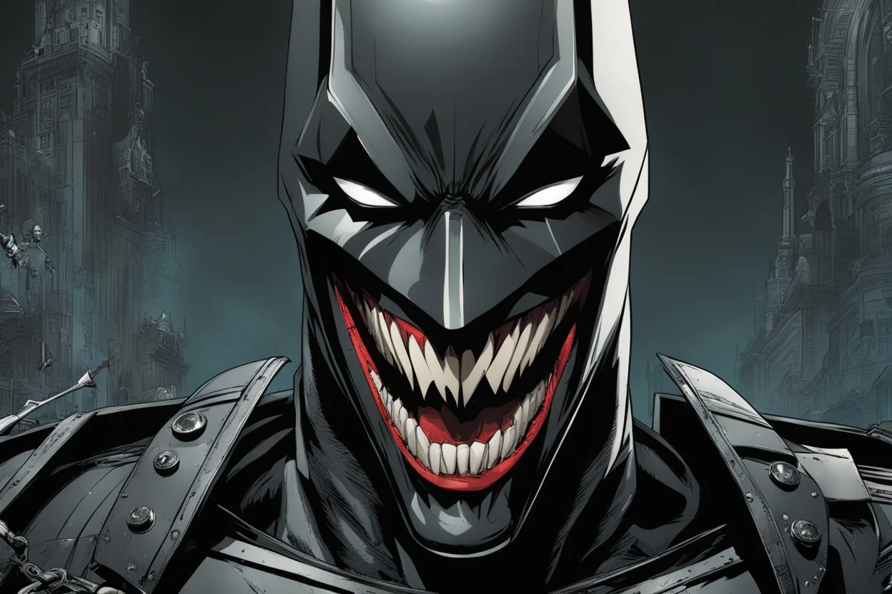 Cover eyes, The batman who laughs model, 8k comic book artstyle, cover eyes, evil laugh smile, darkness them, close picture, apocalypse, intricate details, highly detailed, high details, detailed portrait, masterpiece,ultra detailed, ultra quality