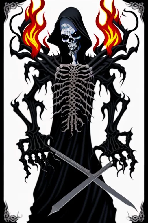 The most frightening and realistic representation of the grim reaper with eight arms and eyes of fire