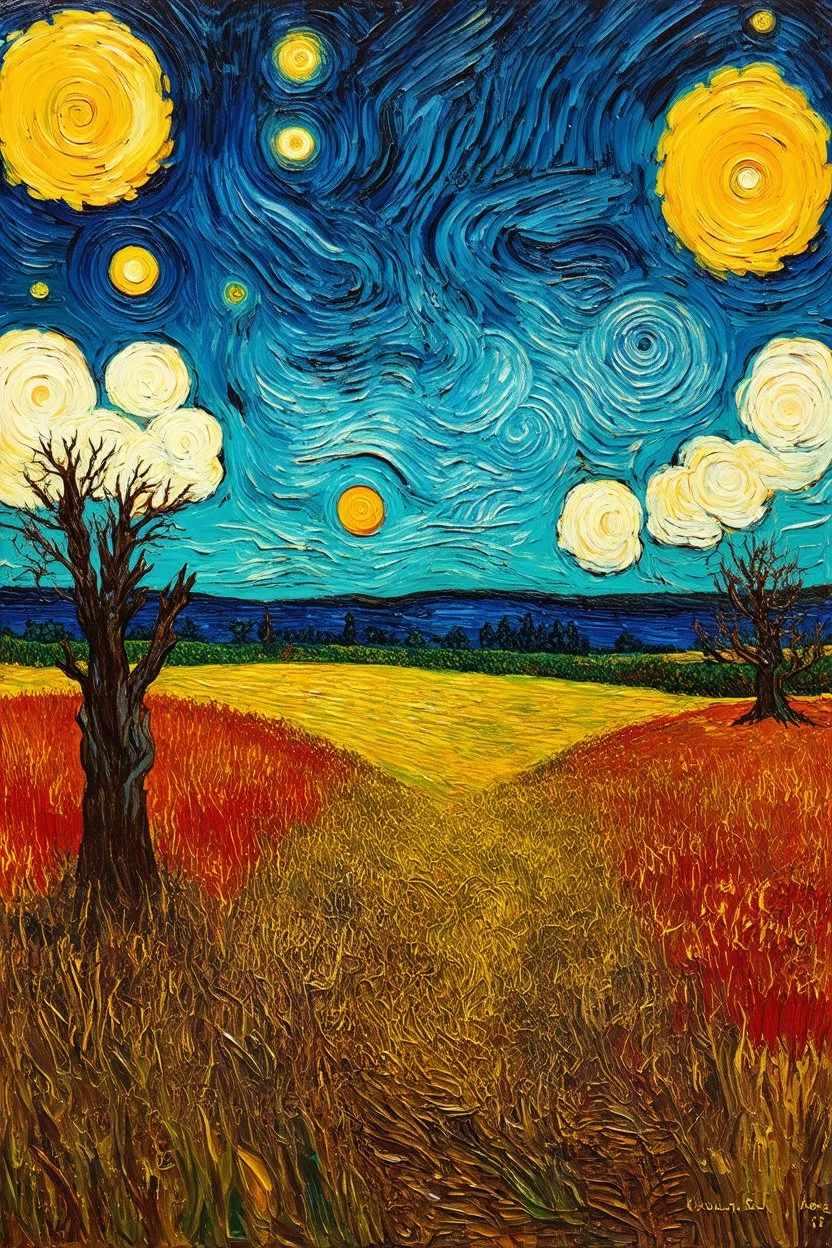 macabre; a sinister landscape painting in the style of Van Gogh