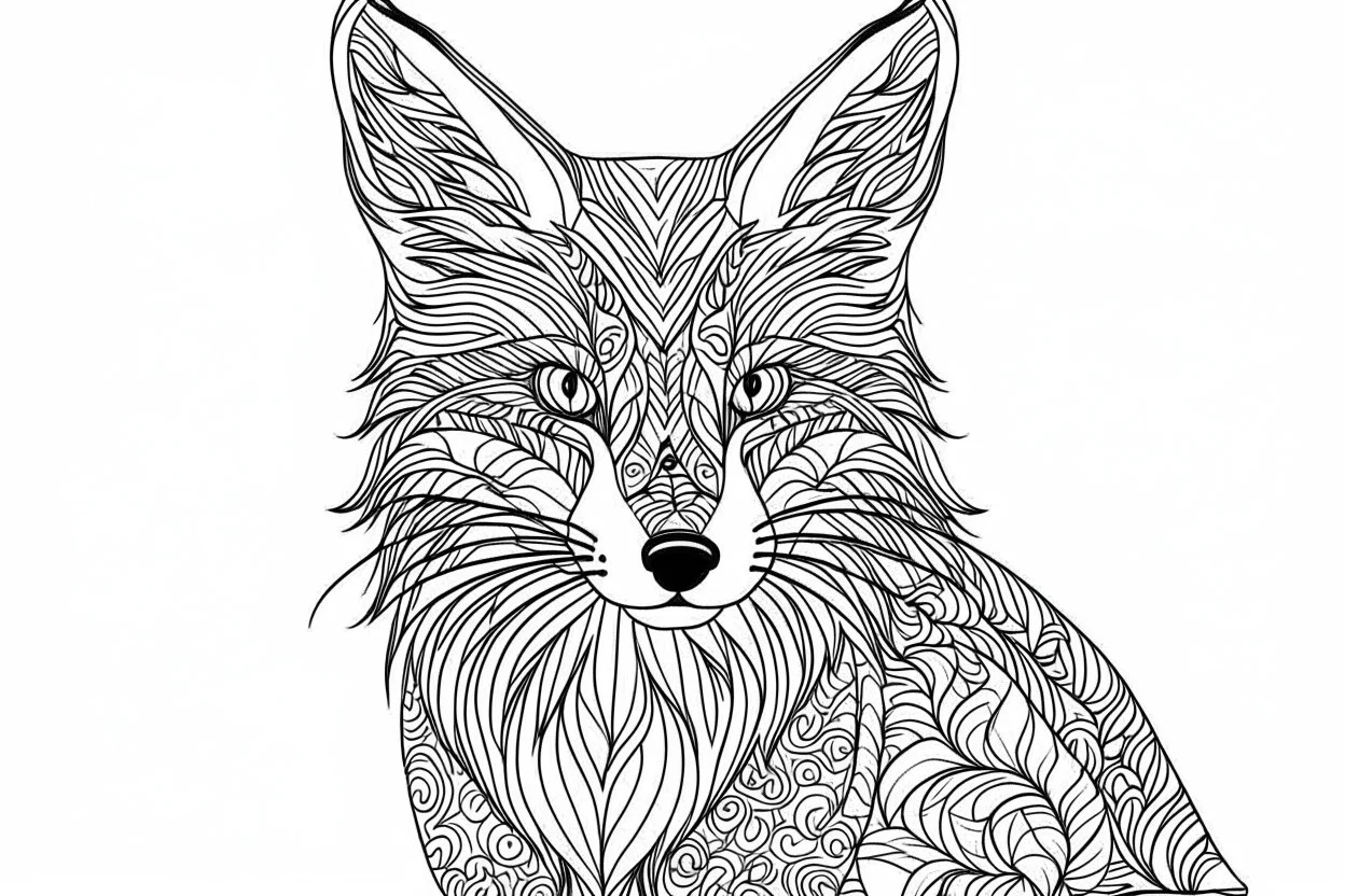 colouring book page, portrait of a fox