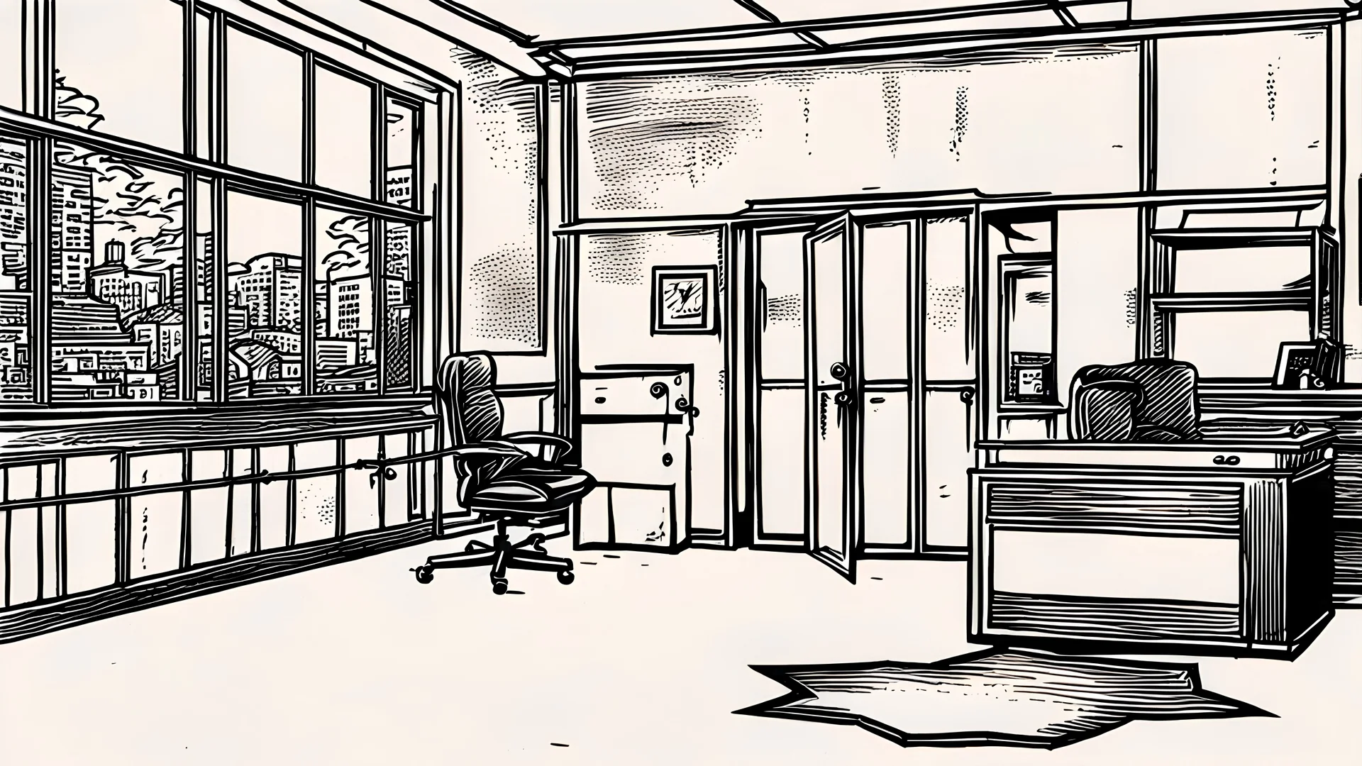 comic style, an empty detective office : 1.5 | Iran, 1960 era : 1 |