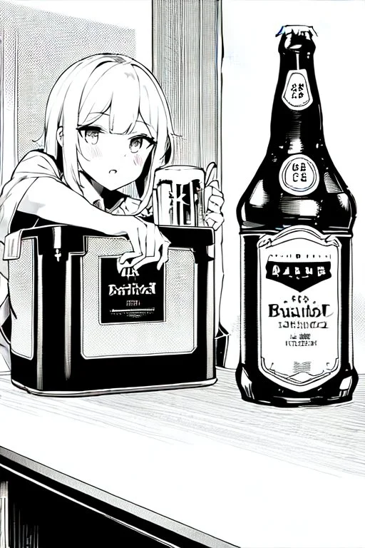 table with beer cans, grayscale, amnga page