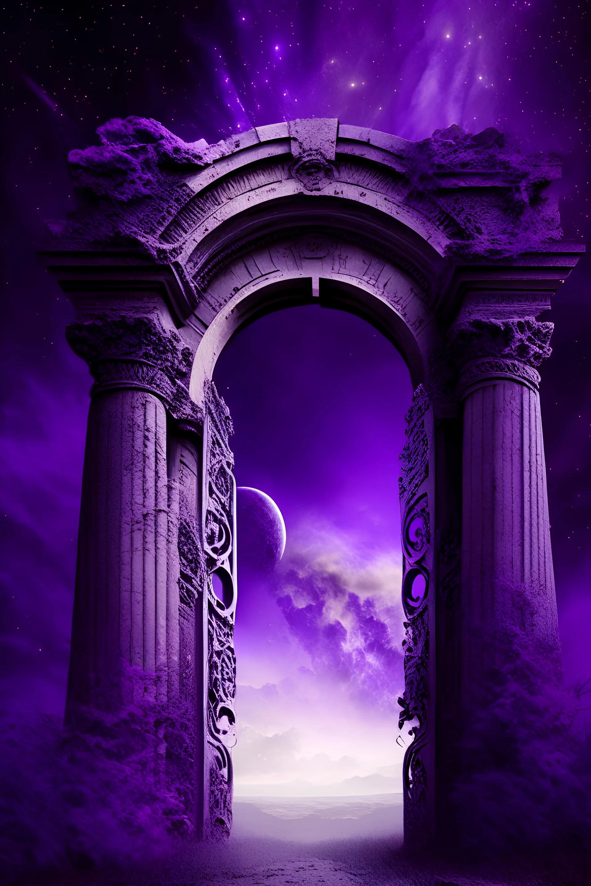 Roman gate opening to a purple universe