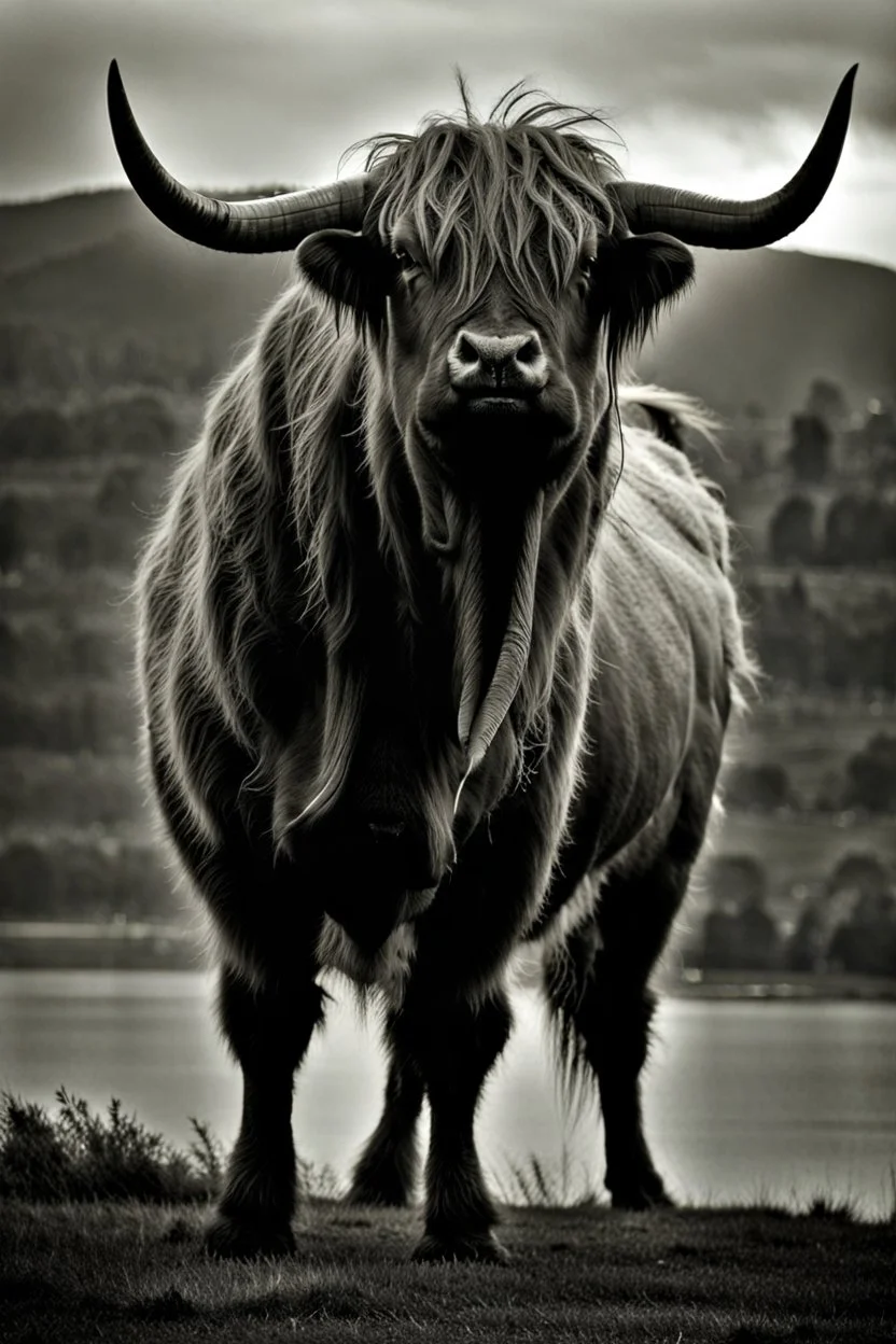 Godzilla / highland cow hybrid creature