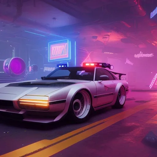 cyberpunk car,cyberpunk 2077, ultra realistic,shiny, smooth, studio quality, octane render, Surrealism, Triadic colour scheme,glow-stick, ambient lighting,nightclub lighting, polaroid, 100mm