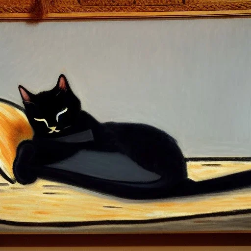 oil portrait of a Cat sleeping in a Black sofa by Monet 8k